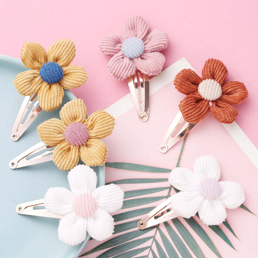 Girls Woolen Sunflower One Word Hair Clips Accessory