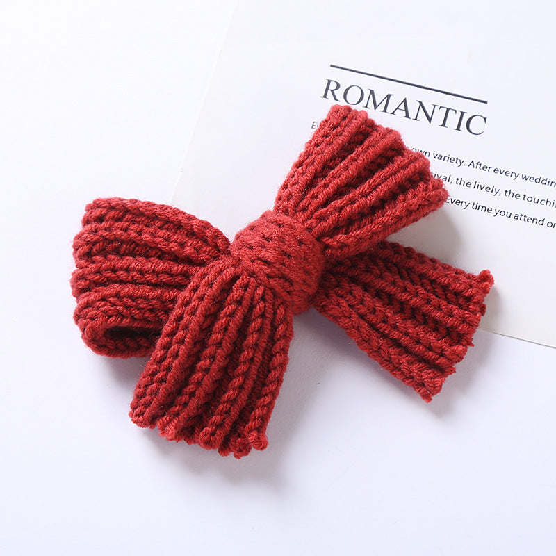 Baby Solid Color Big Knitted Bow Handmade Hairpin