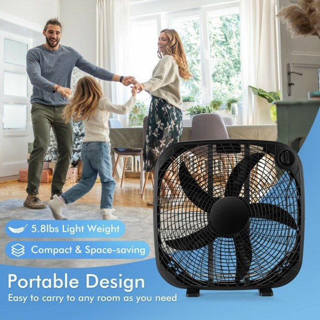 20 Inch Box Portable Floor Fan with 3 Speed Settings and Knob Control