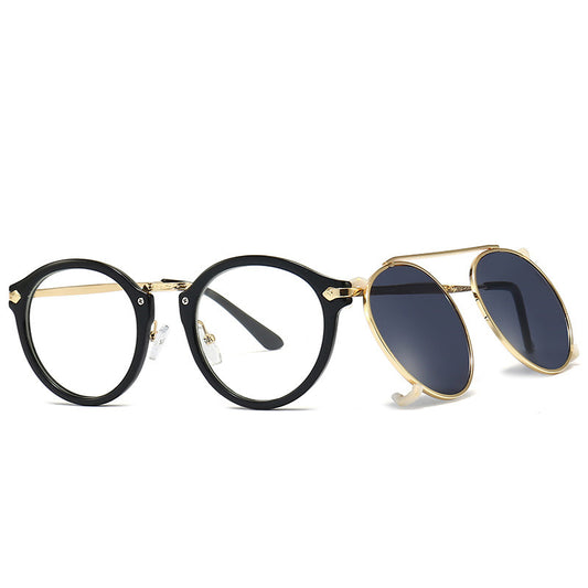 Women Sunglasses Fashion Round Metal Clip on Sunglass Dazzling Sun Glasses Retro Men UV400 Clear Shades Eyewear Myopia Glasses