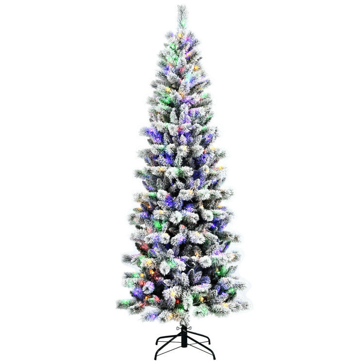 5/6/7.5/8 Feet Pre-lit Snow Flocked Christmas Tree with 9 Lighting Modes