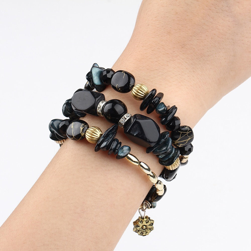 Women Boho Multilayer Irregular Crystal Beads Charm Bracelets Vintage Jade Stone Bracelets Yoga Bangles Ethnic Jewelry