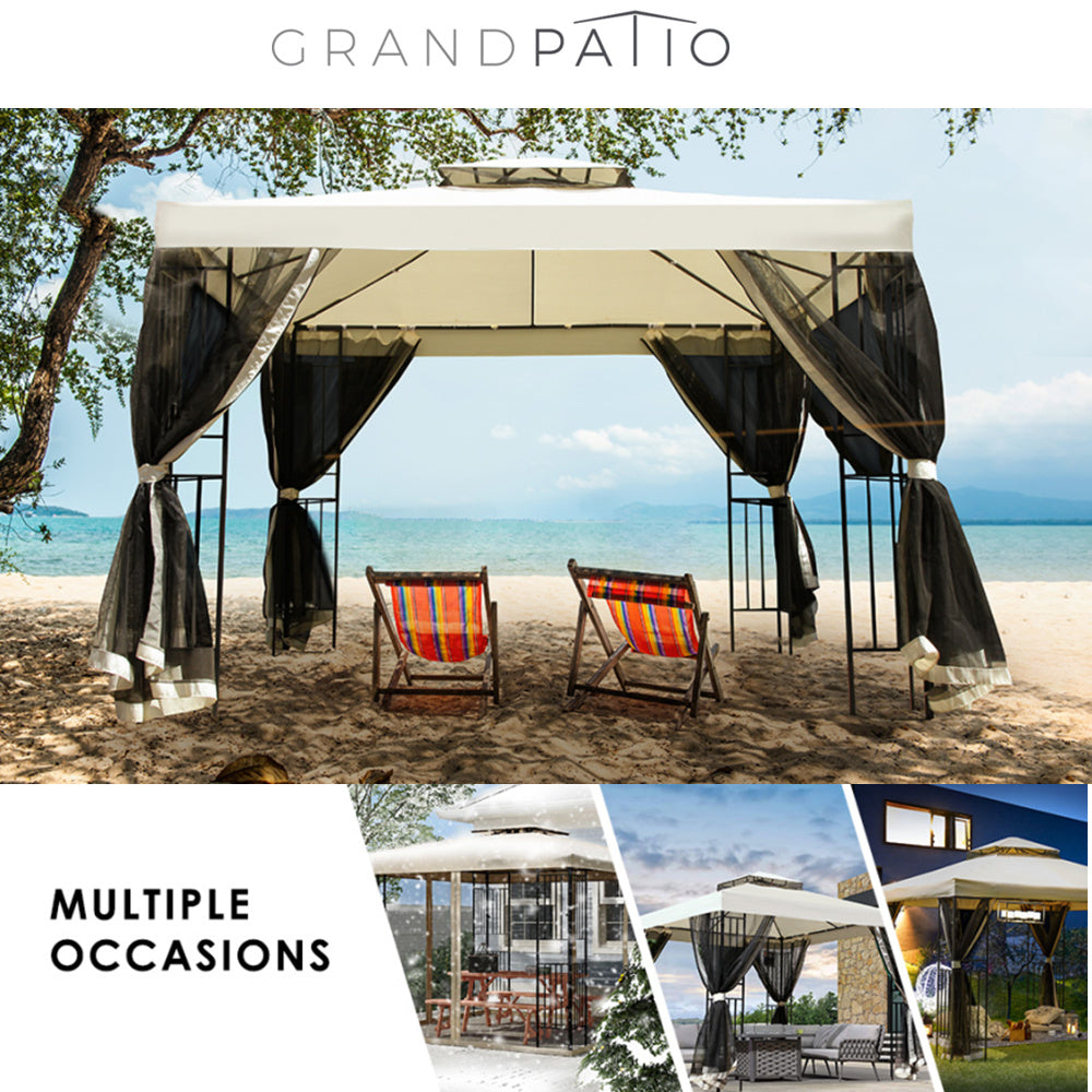 Grand Patio 10x10 Gazebo for Patios Outdoor Gazebo with Mosquito Netting and Curtains Outdoor Privacy Screen for Deck Backyard