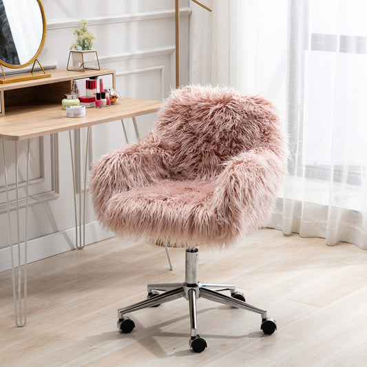 Modern Faux fur home office chair; fluffy chair for girls; makeup vanity Chair