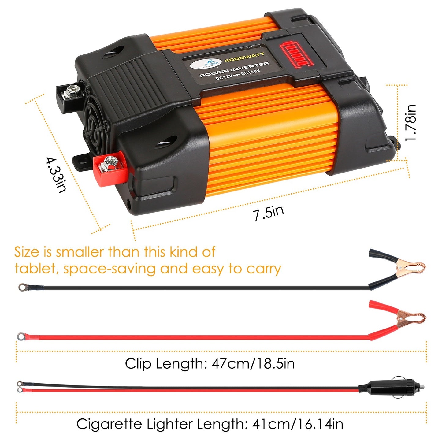 500W Continuous Power Inverter DC 12V To AC 110V Car 4000w Peak Power Inverter