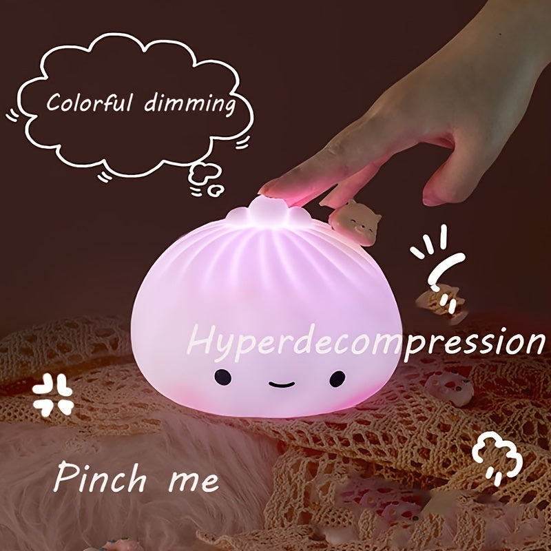 1pc Cute Dumpling Night Light, Silicone Cute Bun Lamp With Touch Control, Kawaii Nursery Light For Room Bedroom Home Decor, Valentine's Day Birthday Gift