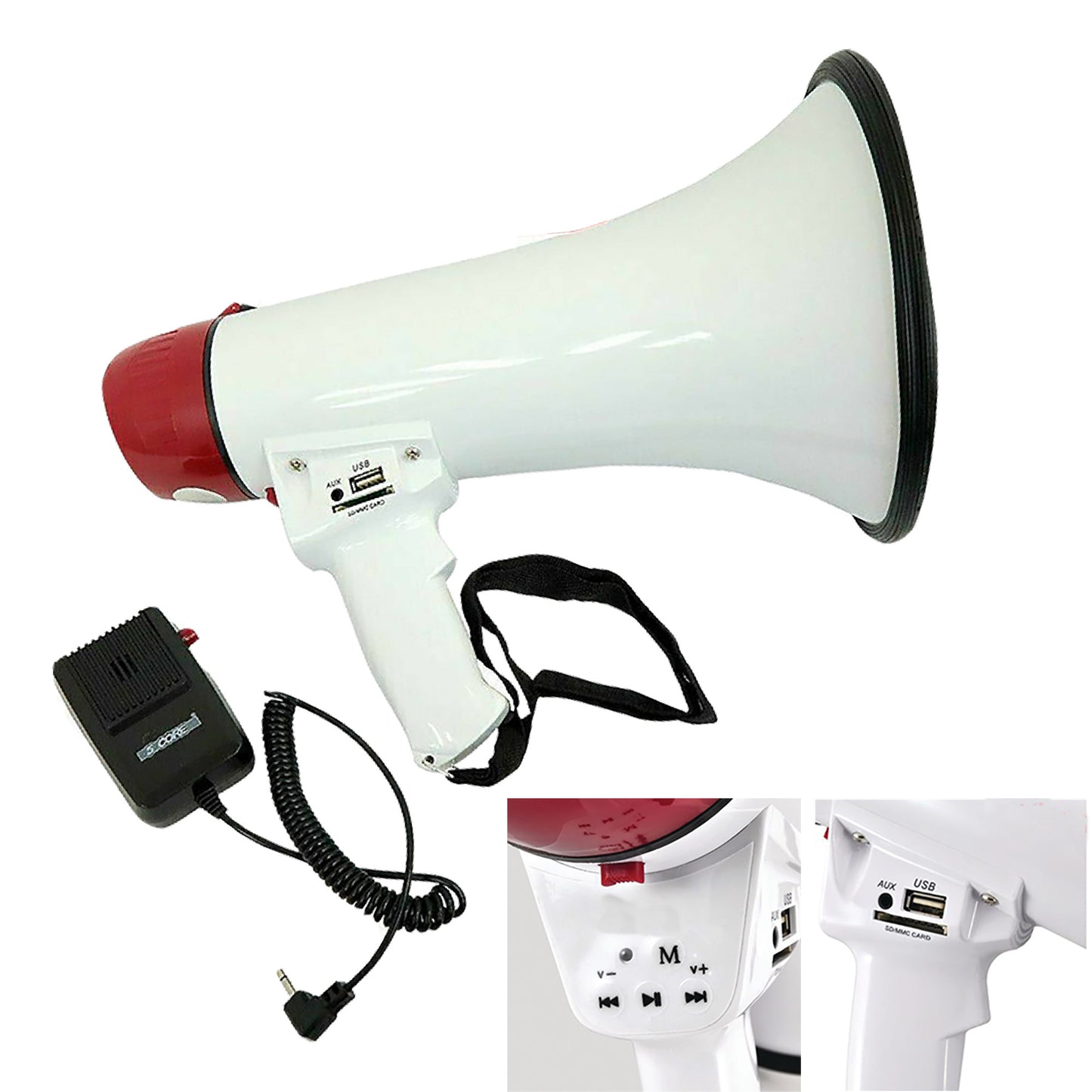 5 CORE 40W Megaphone Bullhorn Cheer Bull Horn Speaker Rechargeable Megafono 1000 Yard Range Siren Recording USB SD Card AUX Detachable Microphone for Cheerleading, Football, Safety Drills 20RF