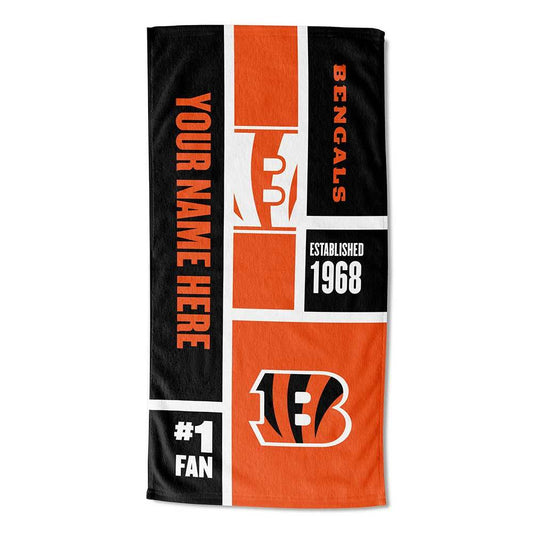 [Personalization Only] Bengals Colorblock Personalized Beach Towel