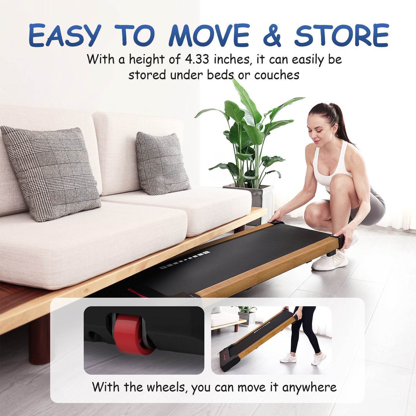 Walking Pad Treadmill Under Desk,Portable Mini Treadmill 265 lbs Capacity with Remote Control,Installation-Free Jogging Machine for Home/Office,Bluetooth and LED Display.