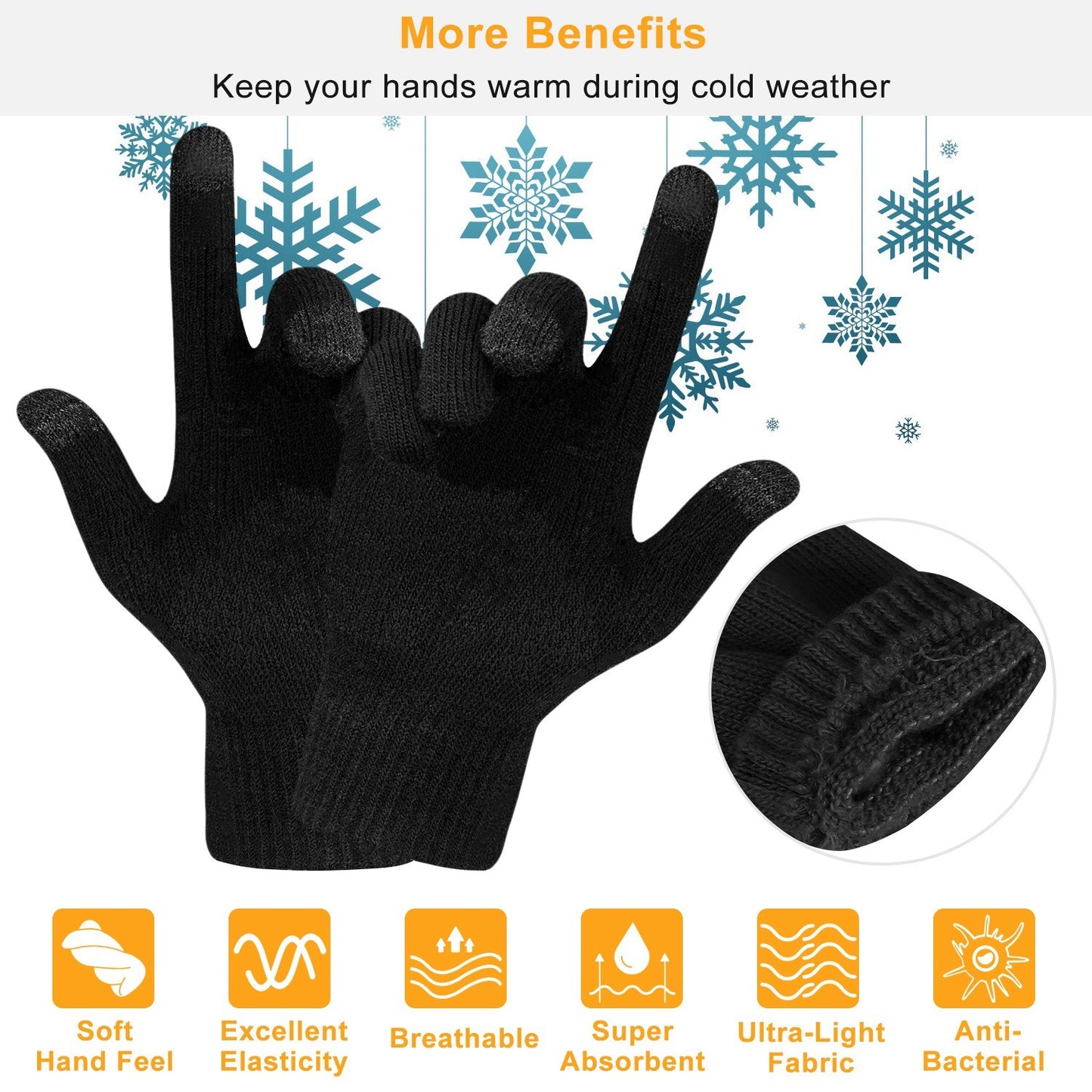 Unisex Winter Knit Gloves Touchscreen Outdoor Windproof Cycling Skiing Warm Gloves