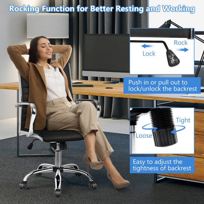 PU Leather Office Chair High Back Conference Task Chair with Armrests