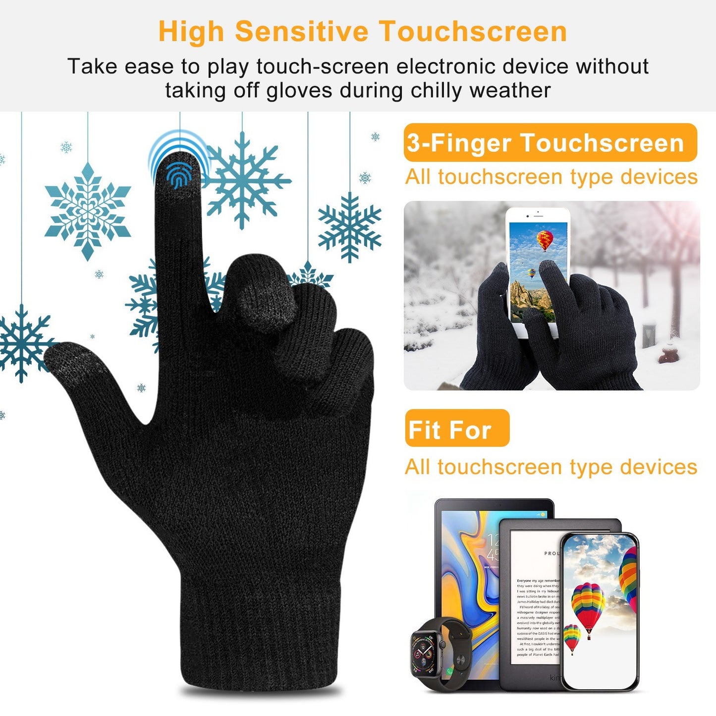 Unisex Winter Knit Gloves Touchscreen Outdoor Windproof Cycling Skiing Warm Gloves