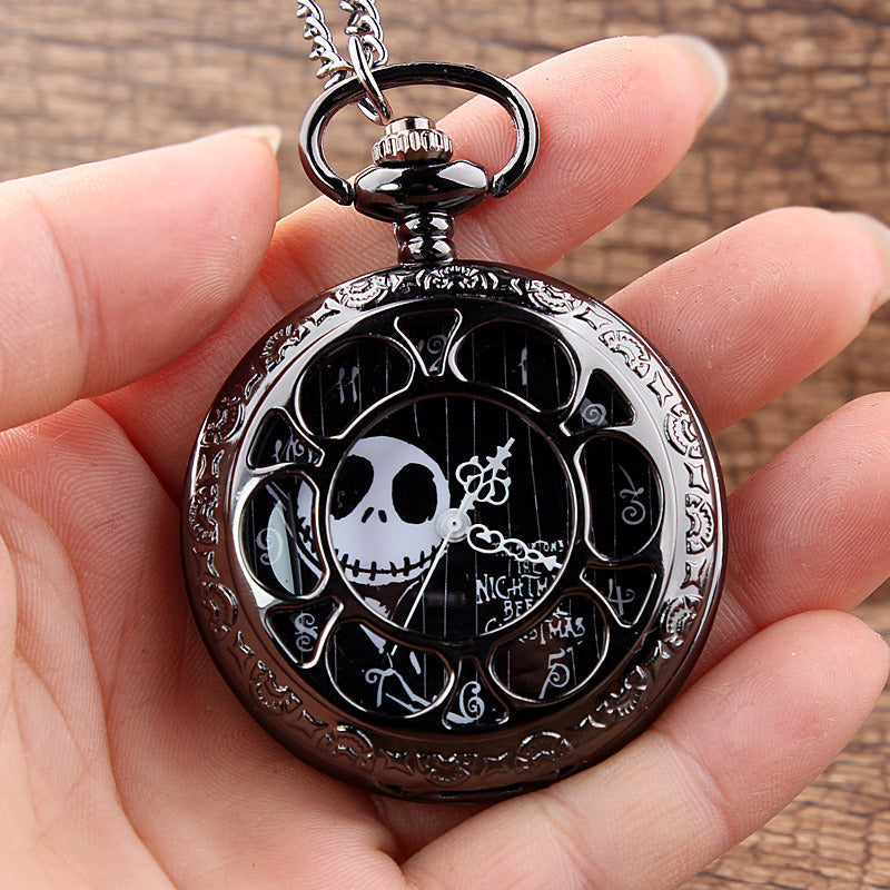 Vintage Skeleton Nightmare Before Christmas Pocket Watch With Chain Necklace For Boys Women Mens Pocket Watch Birthday Valentines Gift