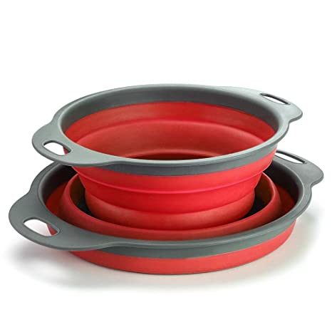 Collapsible Colander Silicone Bowl Strainer Set of 2, Portable Folding Filter Basket Bowls Container Rubber Strainer, Use for Draining Fruits, Vegetables and Pastas