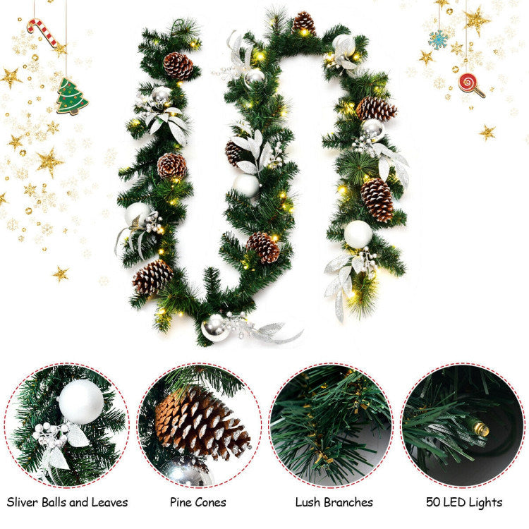 9 Feet Pre-Lit Artificial Christmas Garland with LED Lights