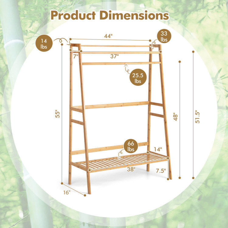 Bamboo Clothing Rack with Storage Shelves