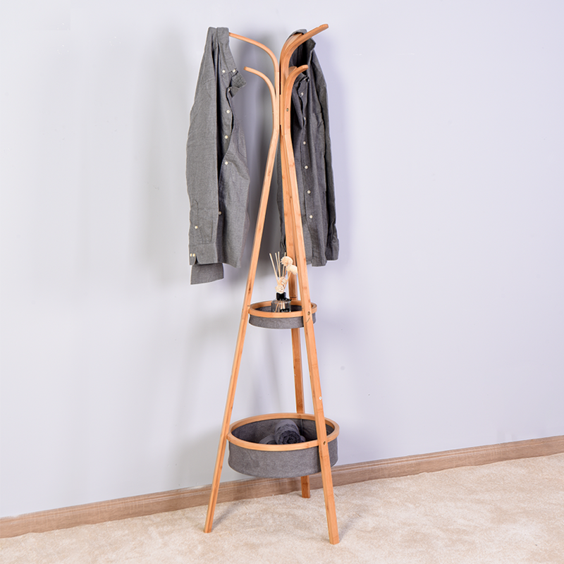 Bamboo Living Room Coat Rack with Storage, Φ15.1 x 66.9 inch - Stylish and Durable