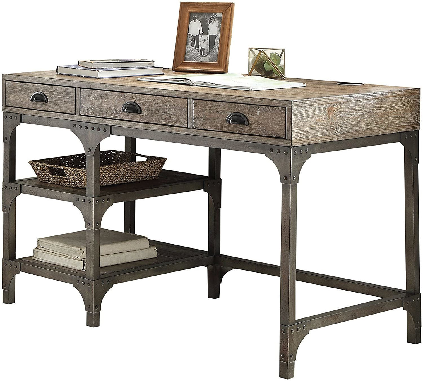 Gorden Desk in Weathered Oak & Antique Silver