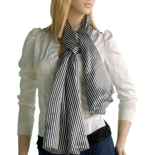 Blando Black & White Stripe Elegant Fashion Soft Natural Silk Scarf/Wrap/Shawl(Large)