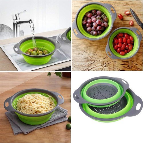 Collapsible Colander Silicone Bowl Strainer Set of 2, Portable Folding Filter Basket Bowls Container Rubber Strainer, Use for Draining Fruits, Vegetables and Pastas