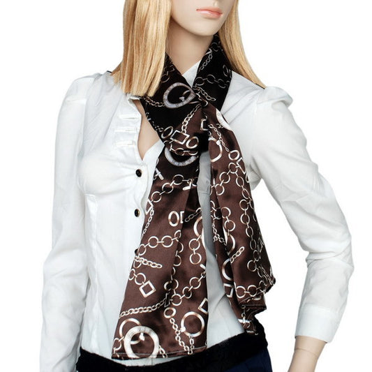 Blando Chocolate Circle Chain Print Chic Super Comfy Silk Scarf/Wrap/Shawl(Small)