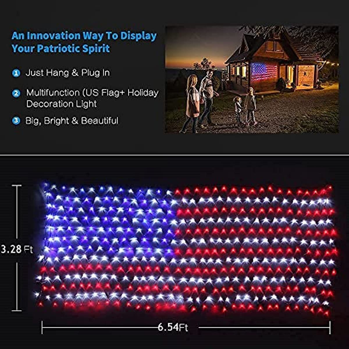 American Flag Lights Super Bright LEDs; Waterproof LED US Flags Light for 4th of July Decorations; Memorial Day; Independence Day; Garden; Yard; Holiday; Party; Christmas Decorations