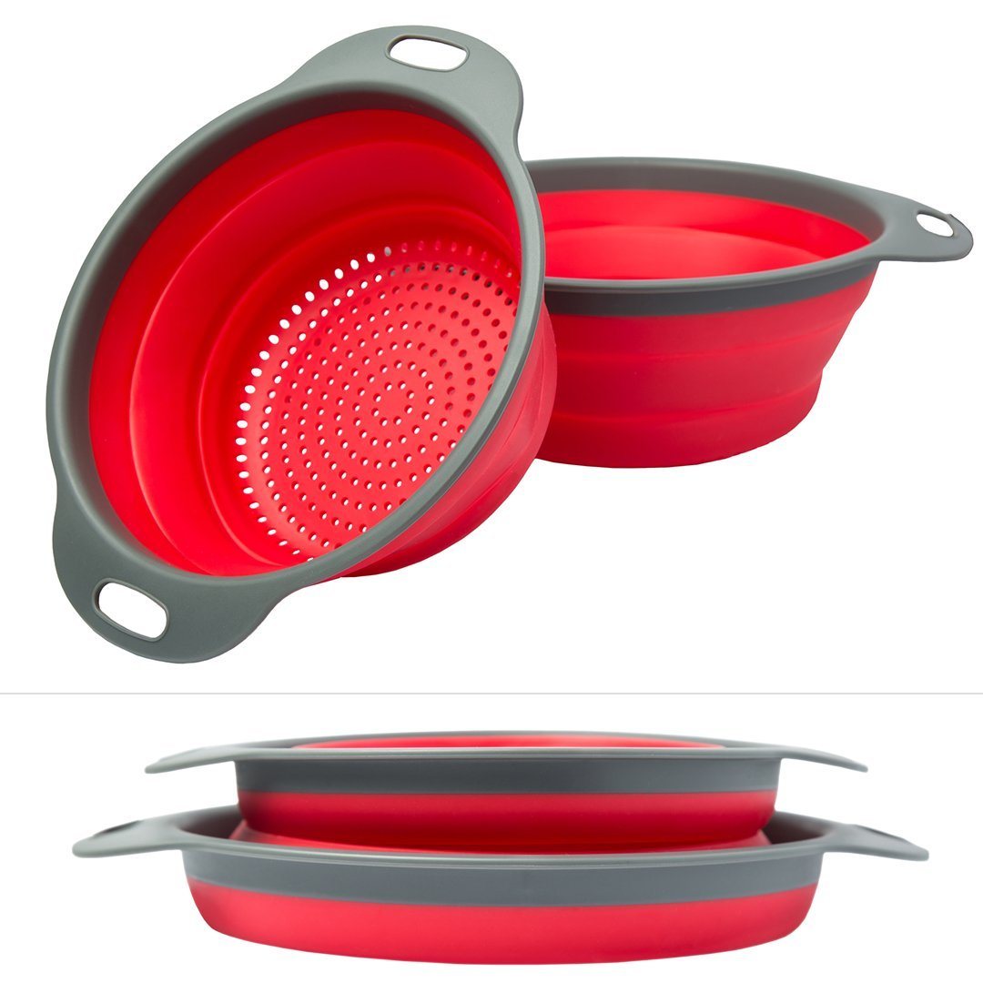 Collapsible Colander Silicone Bowl Strainer Set of 2, Portable Folding Filter Basket Bowls Container Rubber Strainer, Use for Draining Fruits, Vegetables and Pastas